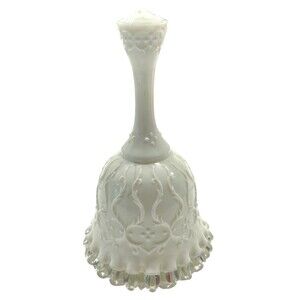 Vintage Fenton White Milk Art Glass Bell "Spanish Lace" Silver Crest Ruffle